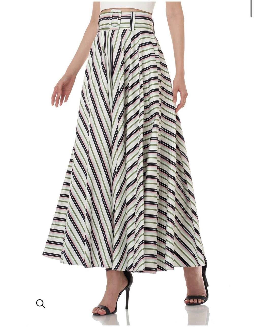 AMUR Morgan Multi-Color Striped A-Line Belted Maxi Skirt